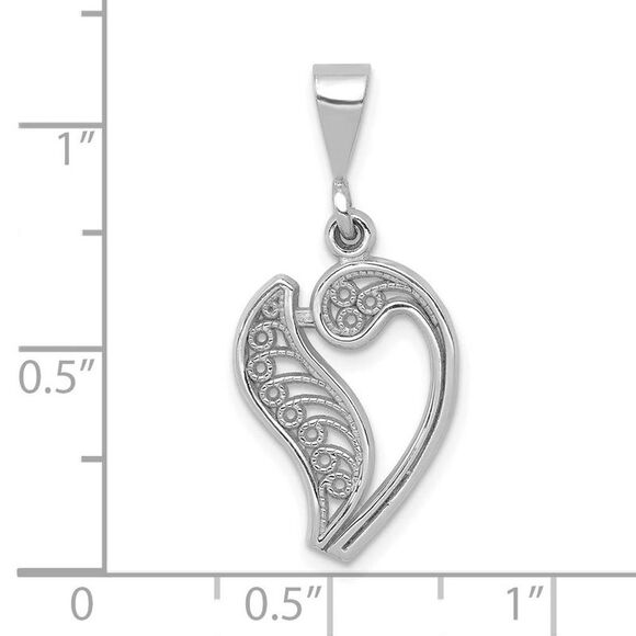 14k White Gold, Maci Collection, Filigree Script Initial V Pendant - Picture 3 of 4
